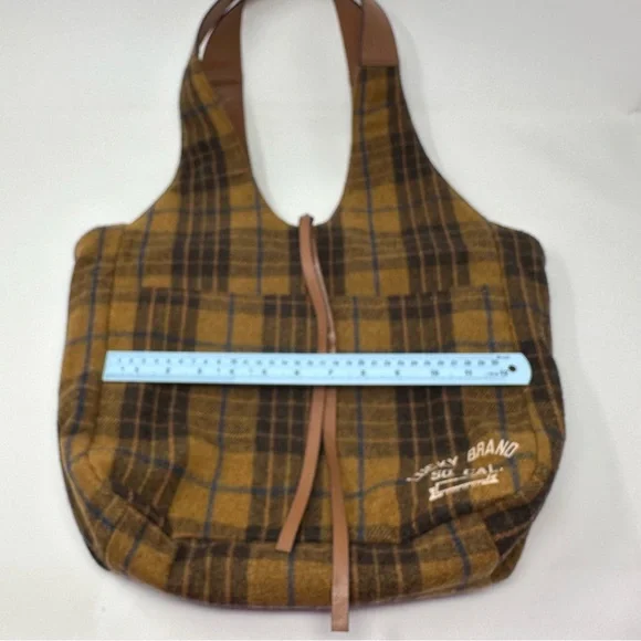 Lucky Brand Purse Brown Tan Blue Plaid Wool Blend Shoulder Bag Tote Front Pocket - Picture 13 of 14